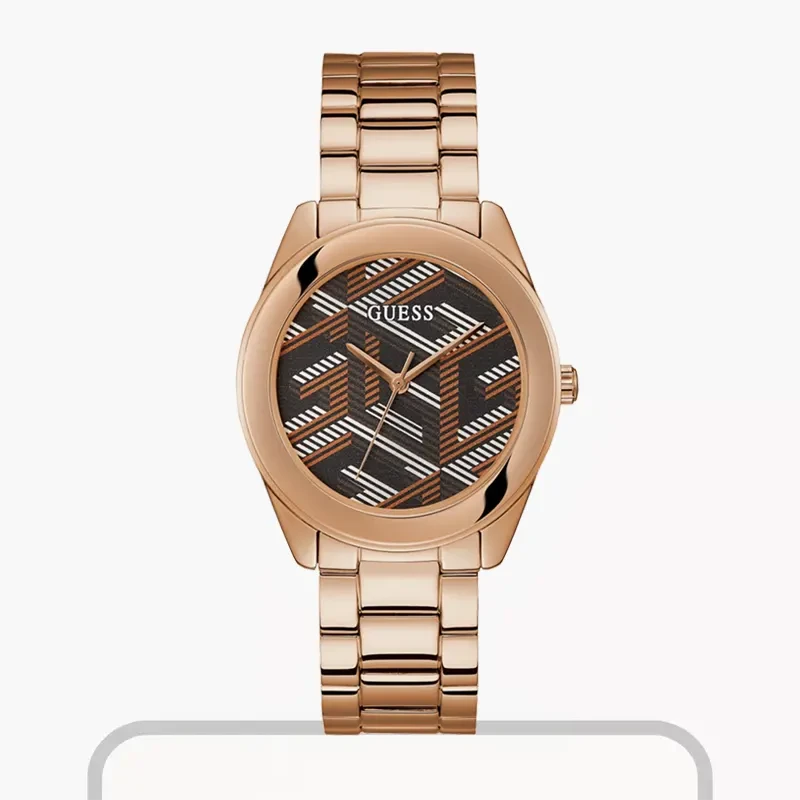 Guess Cubed Quartz Brown Dial Rose Gold-tone Ladies Watch- GW0607L3